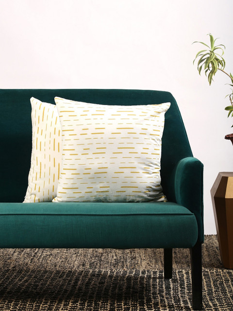 

Contrast Living Set Of 2 White & Yellow Abstract Square Cushion Covers