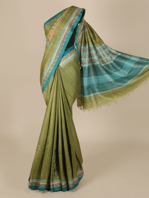

Pothys Green Solid Tussar Silk Saree