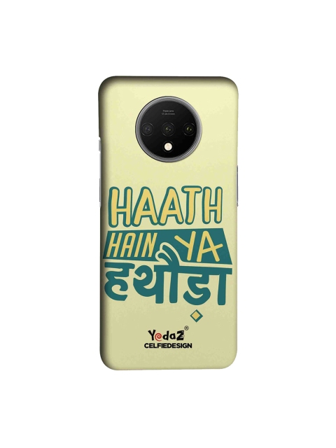 

CelfieDesign Cream-Coloured & Green Haath Hain Ya Hathoda Printed Sustainable OnePlus 7T Back Case