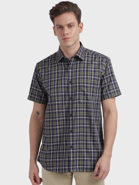 

ColorPlus Men Olive Green & Navy Blue Tailored Fit Checked Casual Shirt