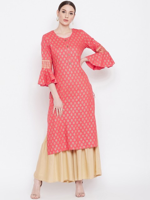 

Desi Rang Women Pink Ethnic Motifs Printed Regular Pure Cotton Kurta with Sharara