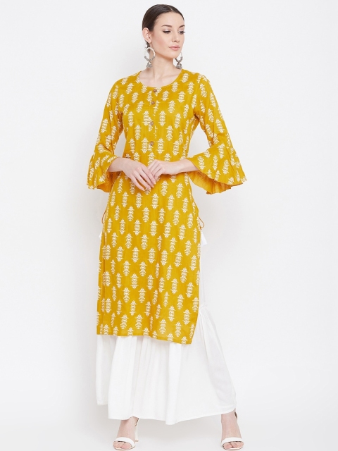 

Desi Rang Women Yellow & White Printed Kurta with Sharara