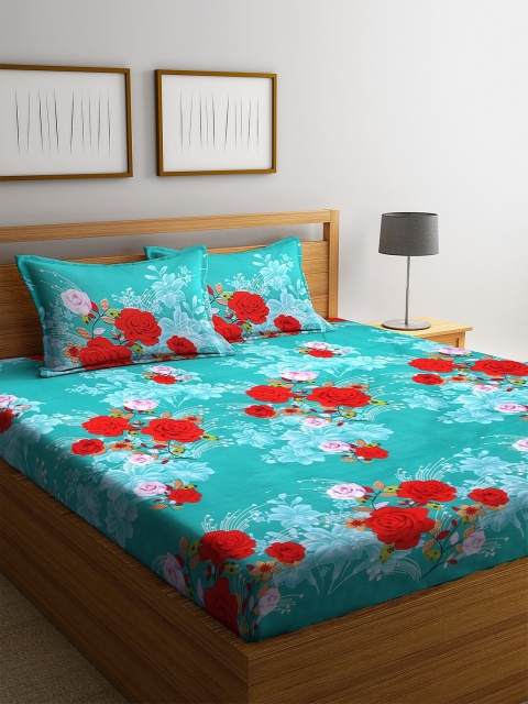 

NEUDIS Sea Green & Red Floral Printed 180 TC Double Bedsheet with 2 Pillow Covers