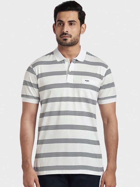 

ColorPlus Men White Striped Polo Collar Pure Cotton T-shirt