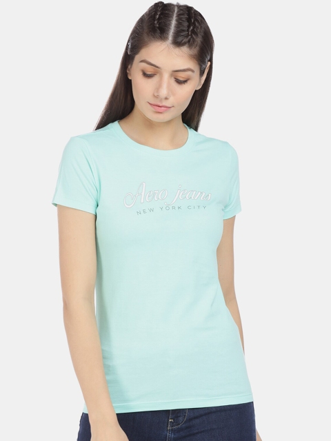 

Aeropostale Women Blue Solid Round Neck T-shirt
