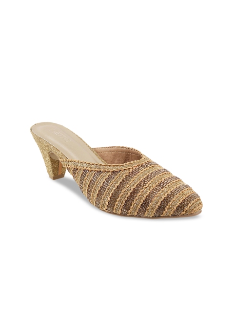

Metro Women Gold-Toned Woven Design Mules
