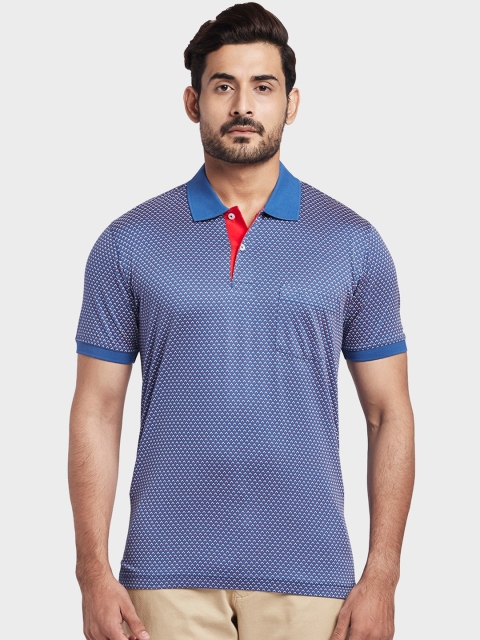 

ColorPlus Men Blue & White Printed Polo Collar T-shirt