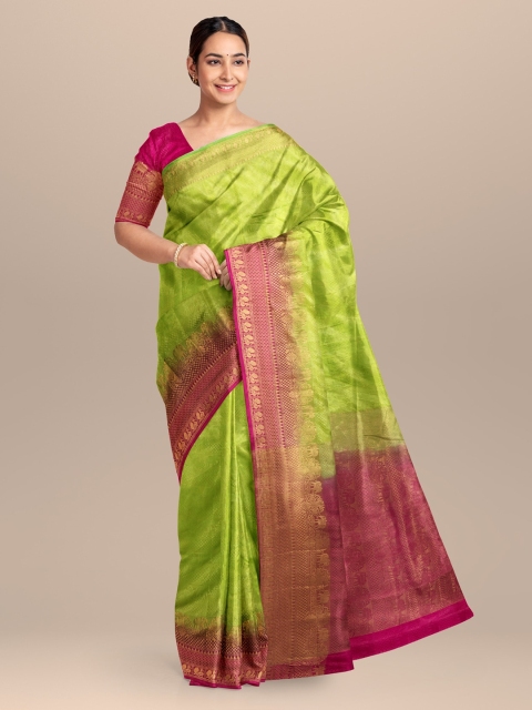 

KLM Fashion Mall Green & Pink Linen Blend Printed Saree