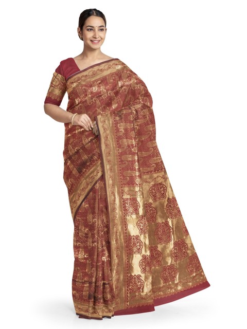 

KLM Fashion Mall Red Printed Linen Blend Saree