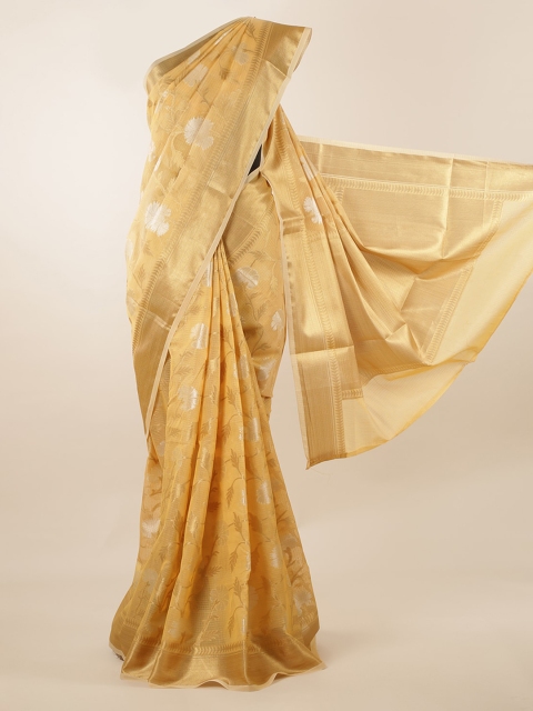 

Pothys Cream-Coloured & Gold-Toned Supernet Woven Design Saree