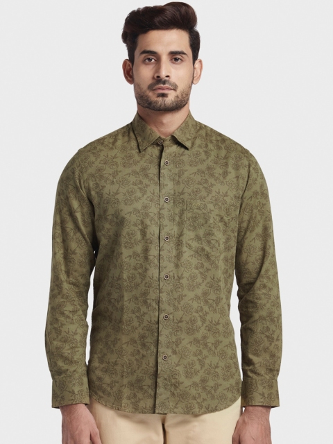 

ColorPlus Men Green Tailored Fit Printed Casual Shirt