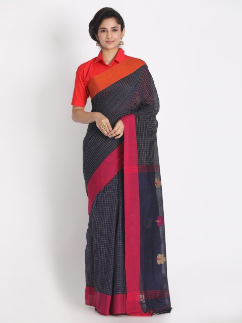 

Aryavart Grey Pure Cotton Checked Jamdani Saree
