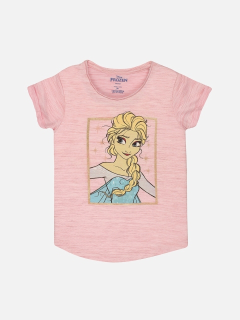 

Kids Ville Girls Pink & Yellow Frozen Printed Round Neck T-shirt