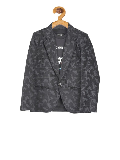 

Actuel Boys Black & Grey Printed Lightweight Single-Breasted Blazer With T-shirt