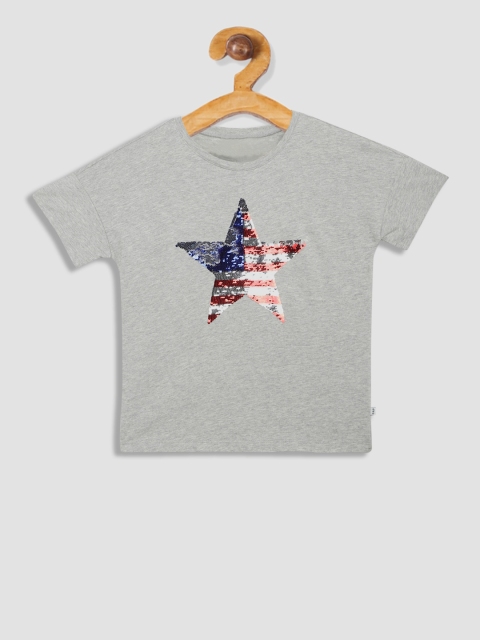 

GAP Girls Grey Self Design Round Neck T-shirt