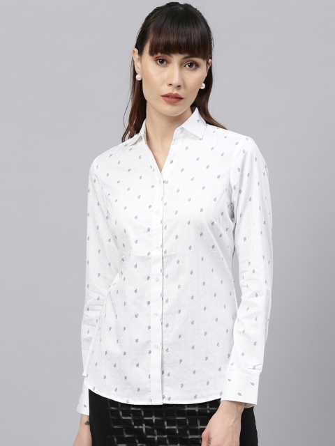 

Park Avenue Woman White Regular Fit Printed Casual Shirt