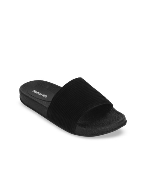 

Truffle Collection Women Black Solid Velvet Open Toe Flats