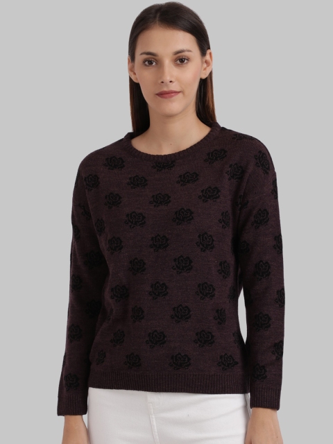 

Parx Women Burgundy Printed Pullover Sweater