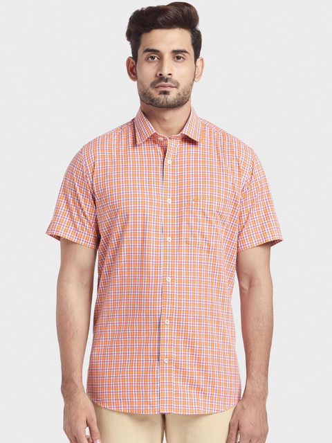 

ColorPlus Men Orange & Off-White Tailored Fit Checked Casual Shirt