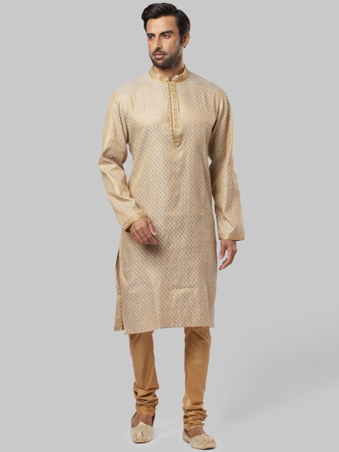 

Ethnix by Raymond Men Beige Woven Design Straight Kurta
