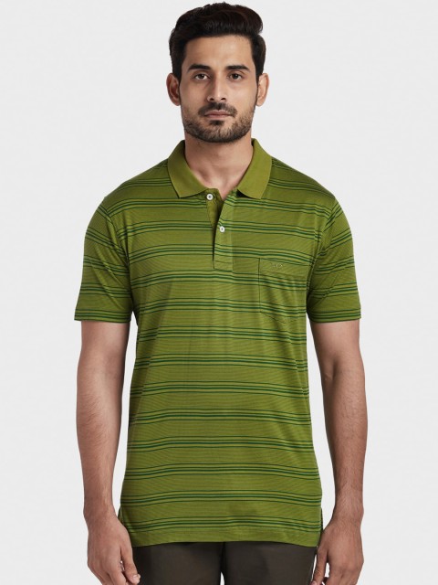 

ColorPlus Men Green Striped Polo Collar T-shirt