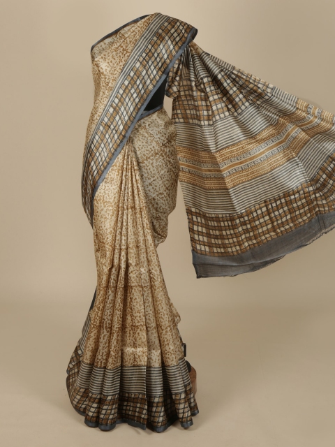 

Pothys Cream-Coloured Printed Jute Silk Saree