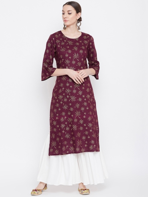 

Desi Rang Women Purple & White Printed Kurta with Palazzos