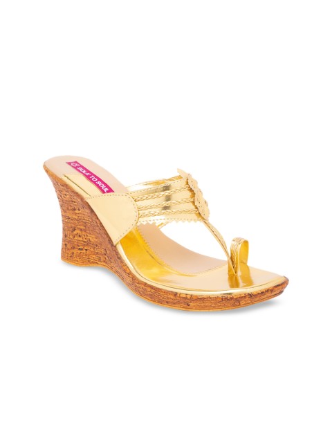 

Sole To Soul Women Gold-Toned Embellished Block Heels