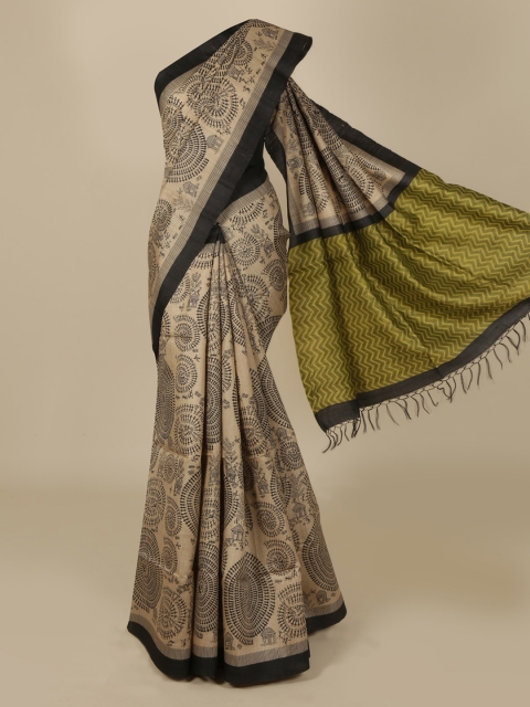 

Pothys Cream-Coloured Printed Saree