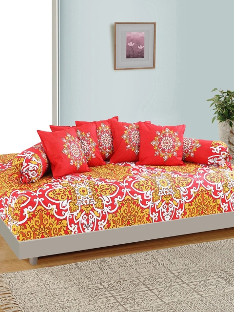 

Salona Bichona Set of 8 Red & Yellow Cotton Ethnic Motif Printed Diwan