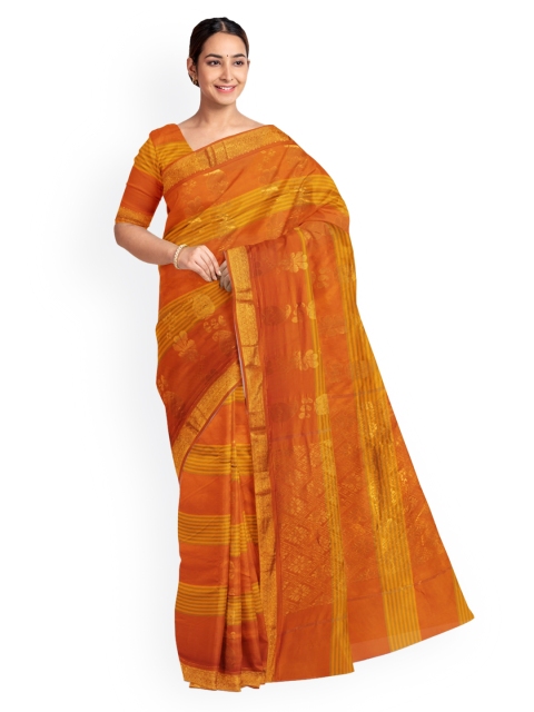 KLM Fashion Mall Yellow Striped Silk Blend Saree