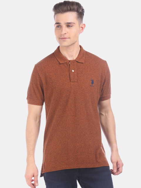 

U.S. Polo Assn. Men Brown Solid Polo Collar Cotton T-shirt
