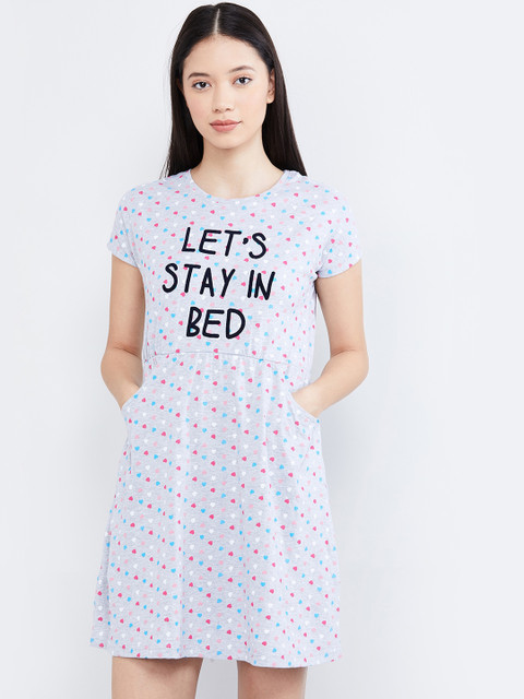 

max Women Grey Printed Cotton Sleep Shirt