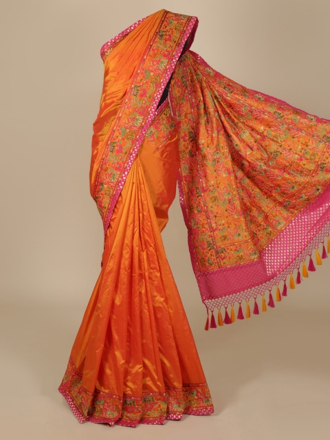 

Pothys Orange Solid Jute Silk Saree