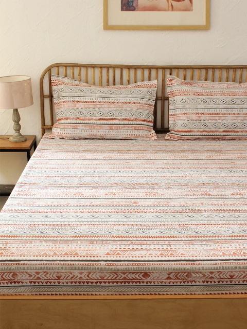 

House This Grey & Orange Abstract Printed 180 TC Double Bed Cover With 2 Pillow Covers