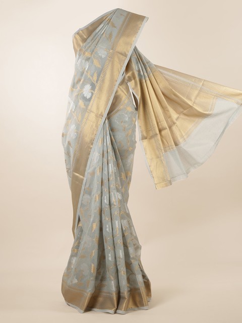 

Pothys Grey & Gold-Toned Woven Design Supernet Saree