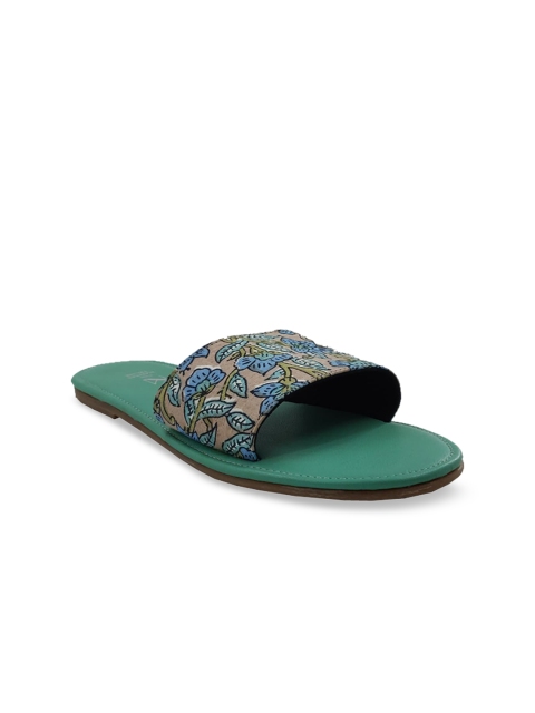 

THE MADRAS TRUNK Women Green Printed Leather Open Toe Flats
