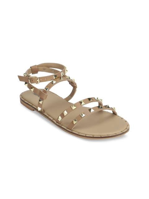 

Truffle Collection Women Nude-Coloured Embellished PU Open Toe Flats