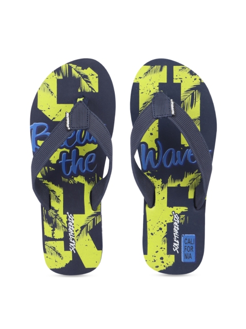 

Solethreads Unisex Kids Navy Blue & Fluorescent Green Printed Thong Flip-Flops