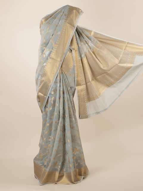 

Pothys Grey & Gold-Toned Supernet Woven Design Saree