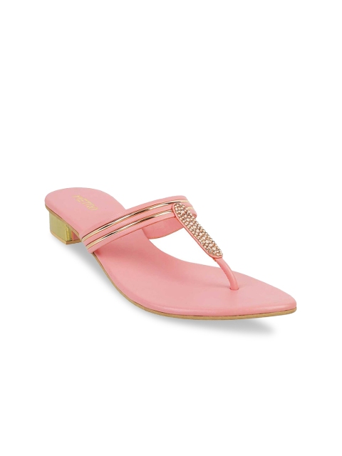 

Metro Women Peach-Coloured & Gold-Toned Embellished Block Heels