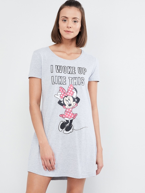 

max Women Grey Melange Printed Sleep Shirt