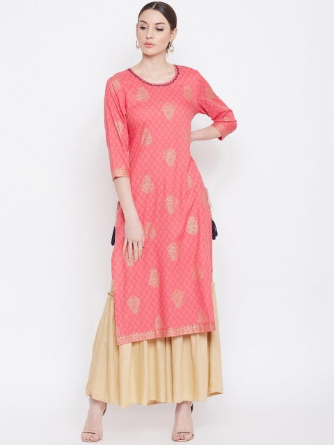 

Desi Rang Women Pink & Beige Printed Kurta with Sharara