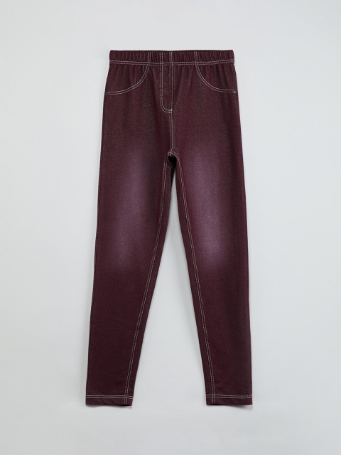 max Girls Burgundy Regular Fit Solid Regular Trousers