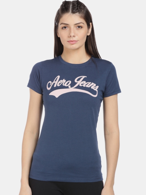 

Aeropostale Women Blue Printed Round Neck T-shirt