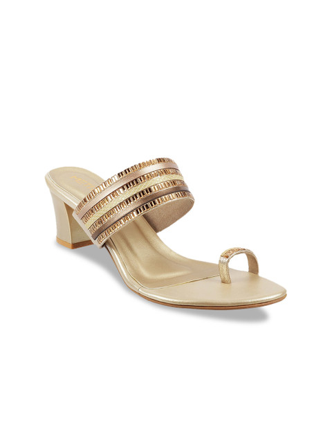 

Metro Women Muted Gold-Toned Embellished Block Heels