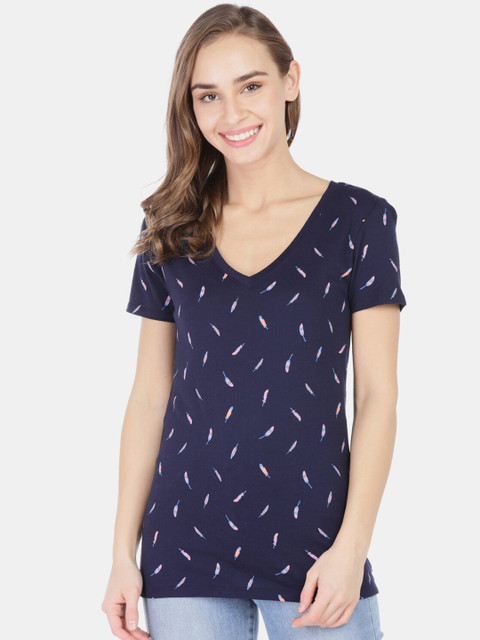 

GAP Women Blue Printed V-Neck T-shirt