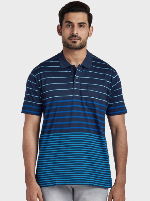 

ColorPlus Men Blue Striped Polo Collar T-shirt