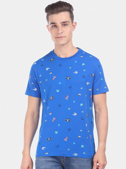 

Aeropostale Men Blue Printed Mandarin Collar Pure Cotton T-shirt
