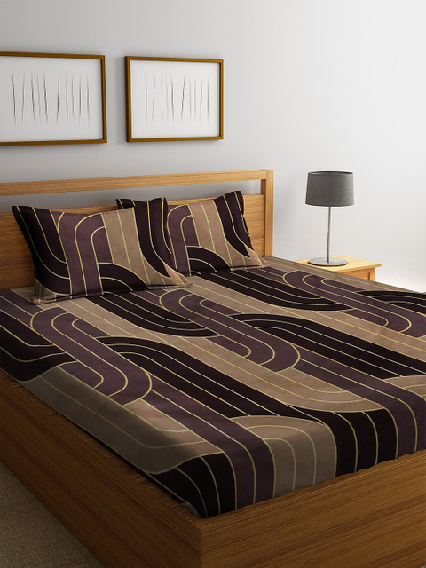 

NEUDIS Brown & Black Printed 180 TC 1 Double Bedsheet With 2 Pillow Covers